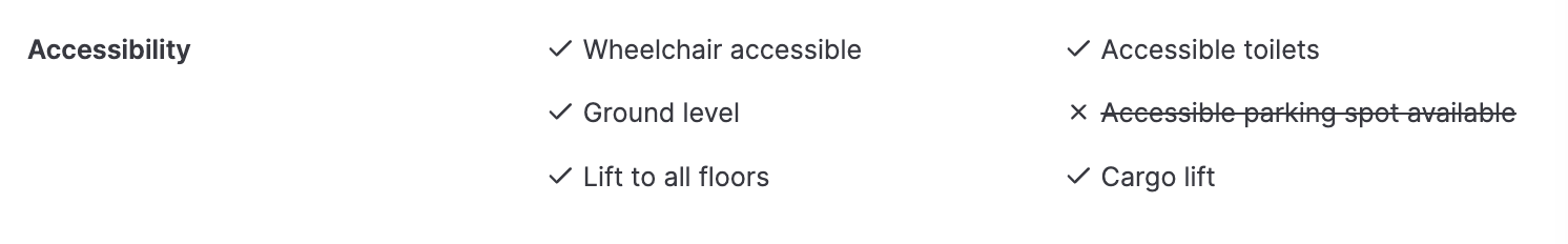 accessibility features on venue pages